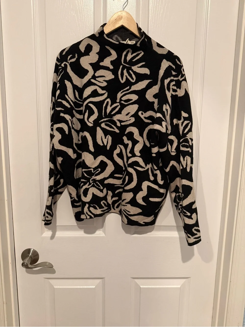 Christian Siriano Black and Cream Abstract Floral Mock Neck Sweater